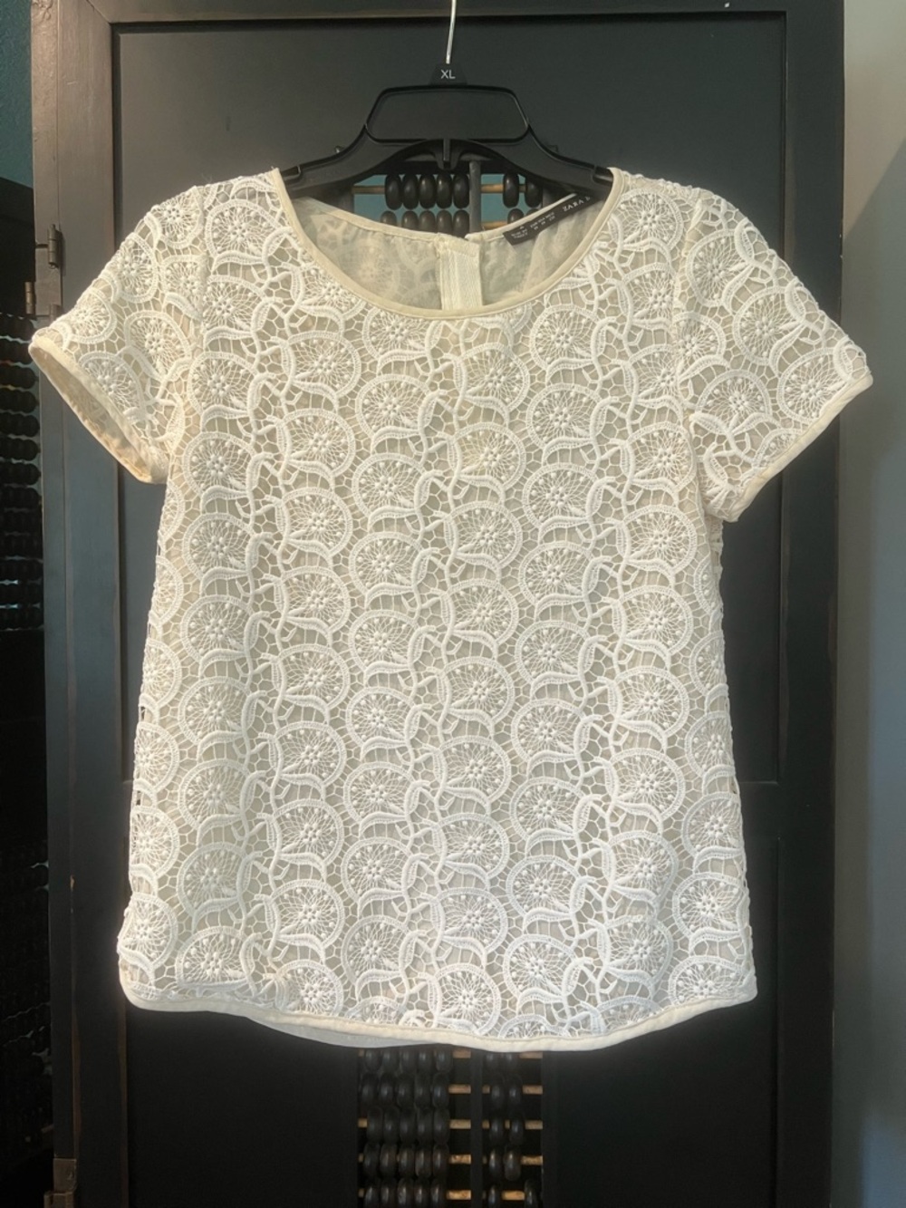 ZARA🤍Women's White Lace Short-Sleeve Top / Zipper on Back